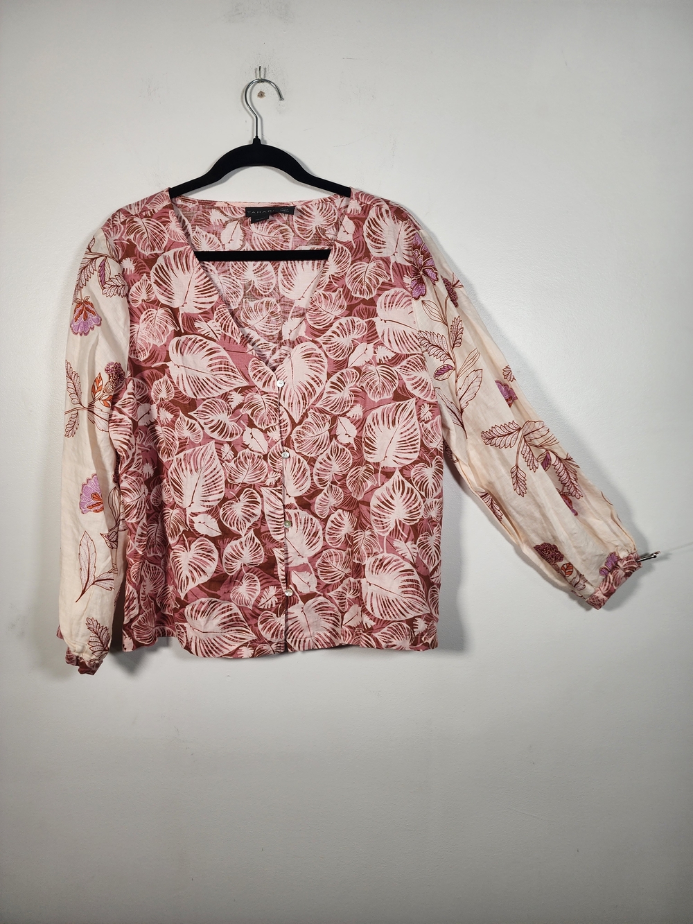Elie Tahari Pink Floral & Cream Button-Front Blouse - Picture 2 of 7
